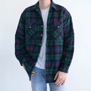 Vintage 90S Grand Banks Outfitters Navy And Green  Checker Plaid Shacket Size L